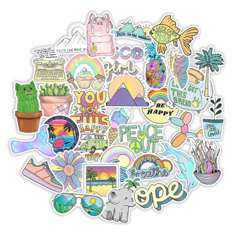 50 PCS Simple Girl Cute Cartoon Sticker Pack DIY F... – Grandado