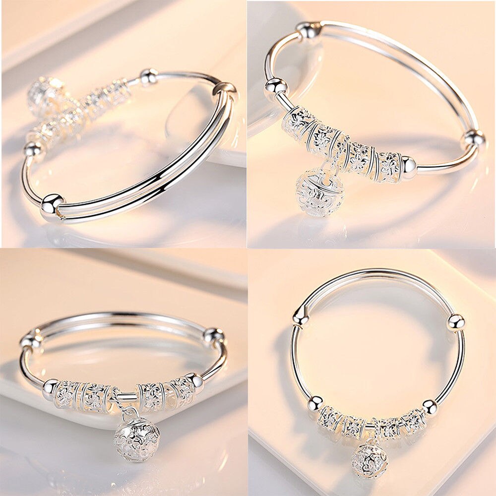 Vrouwen Sieraden Charm Kunstmatige Stone Bangle Manchet Armband Bal Bel Hangers Sliver 925 Sterling Zilver