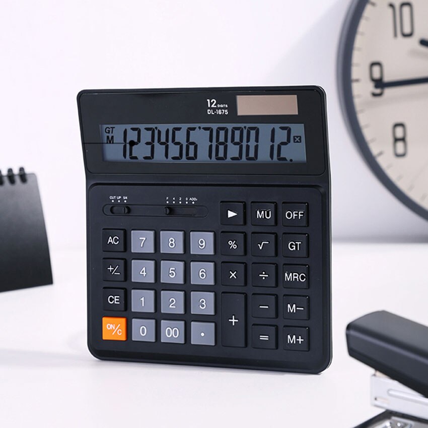 Dual Power Electronic Calculator 12 Digits 1.5V Button Battery Solar Calculator Business Office Financial Calculator Stationery