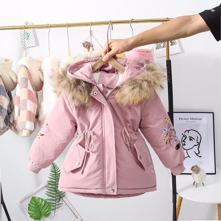 2-9Y Winter Mantel Kleinkind Mädchen Winter Kleidung Winter Plus Samt Dicken Parka Mädchen Rosa Kuchen Zu Überwinden Baumwolle Mit Kapuze Jacke: Rosa / 18-24M