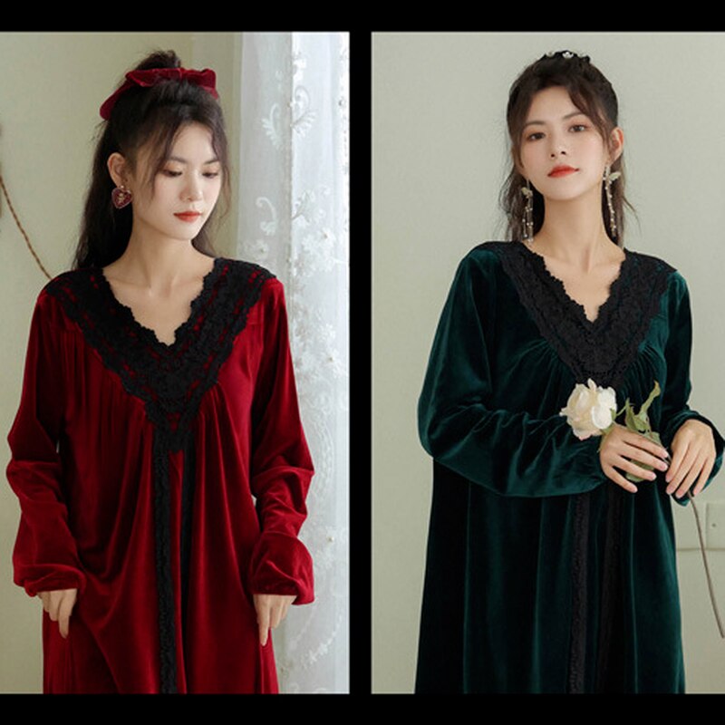 Pijamas cálidos de terciopelo para invierno, vestido suelto para el hogar, camisones de manga larga, albornoces para mujer, ropa de dormir