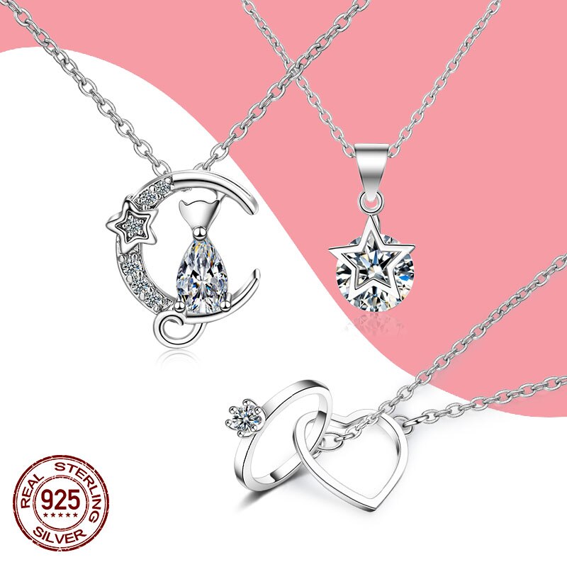 Doppio anello chiusura corta chiusura a forma di gatto collana con ciondolo a stella per regalo di gioielli in zircone CZ moda donna