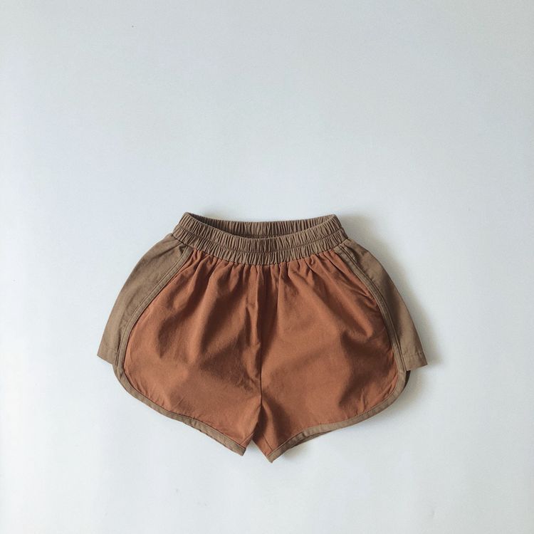 Estate New Baby Boy Girl Clothes moda bambino cuciture Casual pantaloncini di cotone pantaloni larghi traspiranti per bambini: Brick red brown / 3T