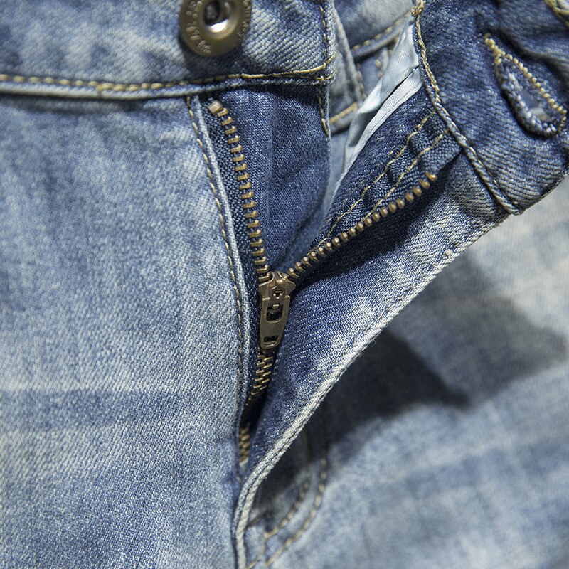 Heren jeans gaten gerafeld hiphop gescheurd lichtblauw stretch slim leg streetwear distressed moto biker jeans mannelijke denim broek ,849