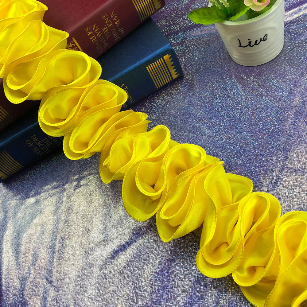 1Yard 10CM Wide Gathered Pleated Satin Lace Wave S Shape Ruffle Frill Trim Ribbon Shiny Sewing Dentelle: yellow
