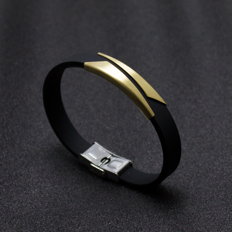Bracelet géométrique en acier inoxydable pour hommes, couleur noir/or/argent, Silicone, caoutchouc, nouvelle: Gold color-2