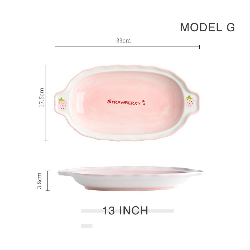 Ceramic Dinnerware Set Pink Dish Soup Spoon Noodle Plate Mug Food Bowl Girls Favor Easily Clean Home Use 1 Pcs Strawberry Style: Model G
