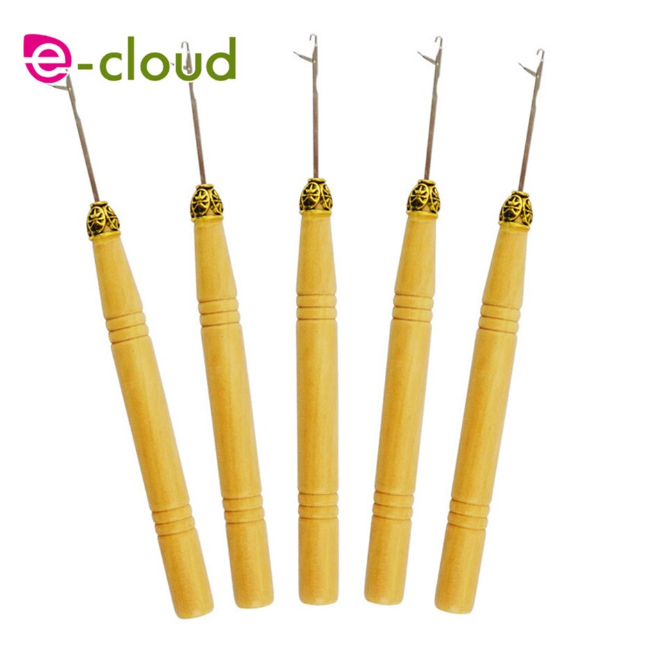 5pcs/lot wooden handle pulling/hook/crochet needle of wig weaving thread/sewing tool for braids hair extensions