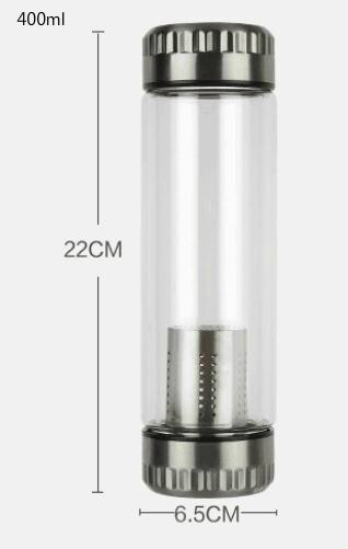 Warmte-isolatie dubbeldeks waterfles glazen fles met roestvrijstalen thee-infuserfilter dubbelwandige glazen sportbeker: 400ml