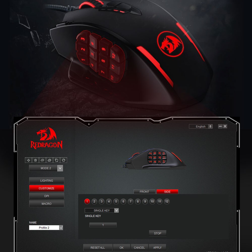 Redragon – souris optique de jeu M908 Impact, 12400 DPI, câble USB, rétroéclairage, rvb, 17 boutons, programmable, pour ordinateur portable et PC