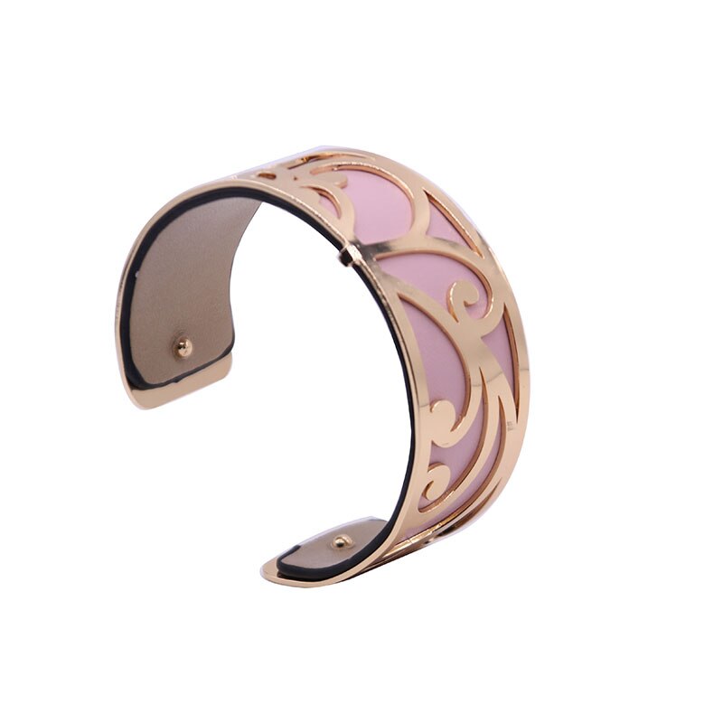 Interchangeable Leather Cuff Bracelet Bangles with Gold Color Flower Shaped Manchette Femme Bijoux Bracelet for Women: WZ0113