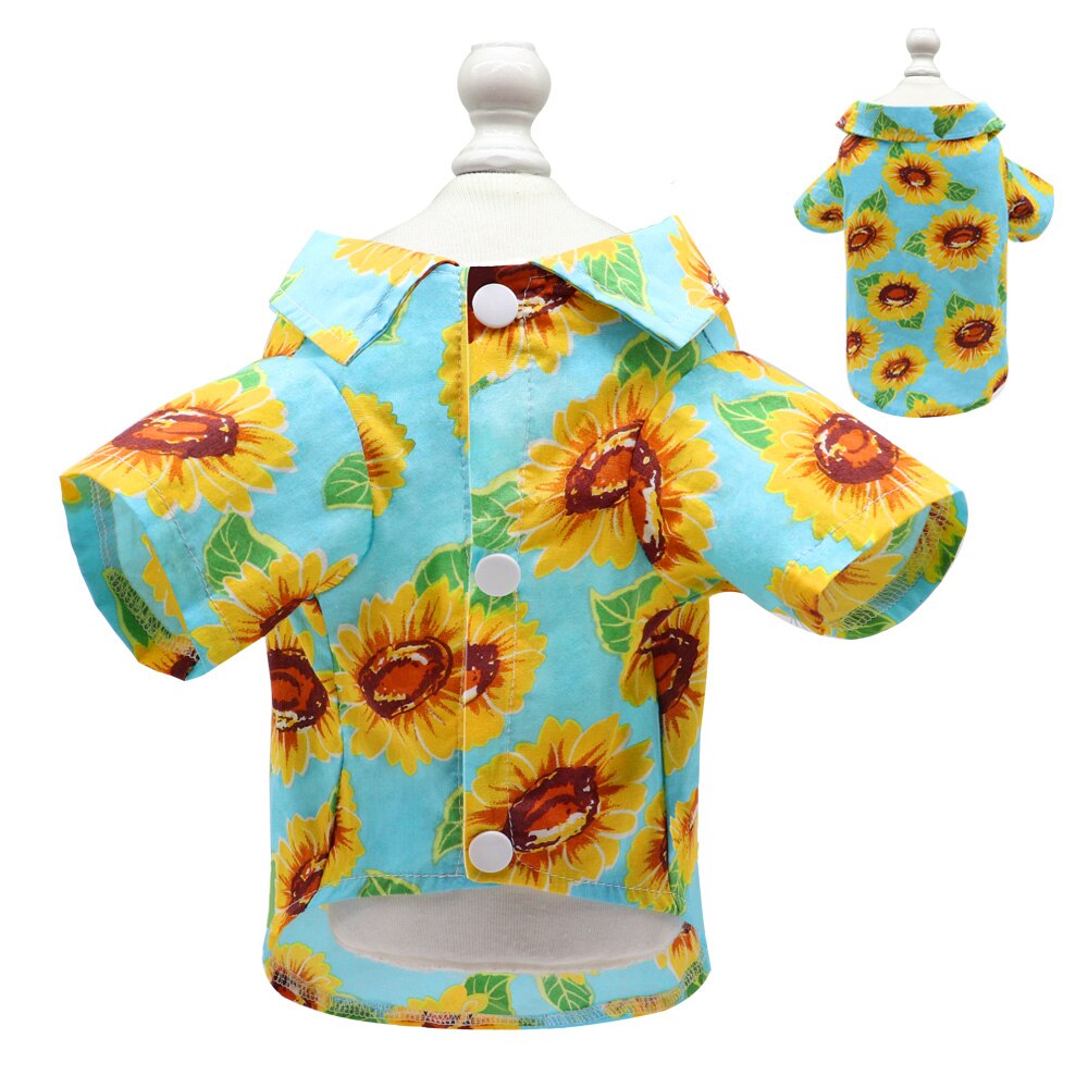 Summer Dog Shirts Clothes Floral Beach Clothes Vest Hawaiian Pet Clothing T-Shirt For Small Medium Large Dogs Cats Chihuahua: Blue / M