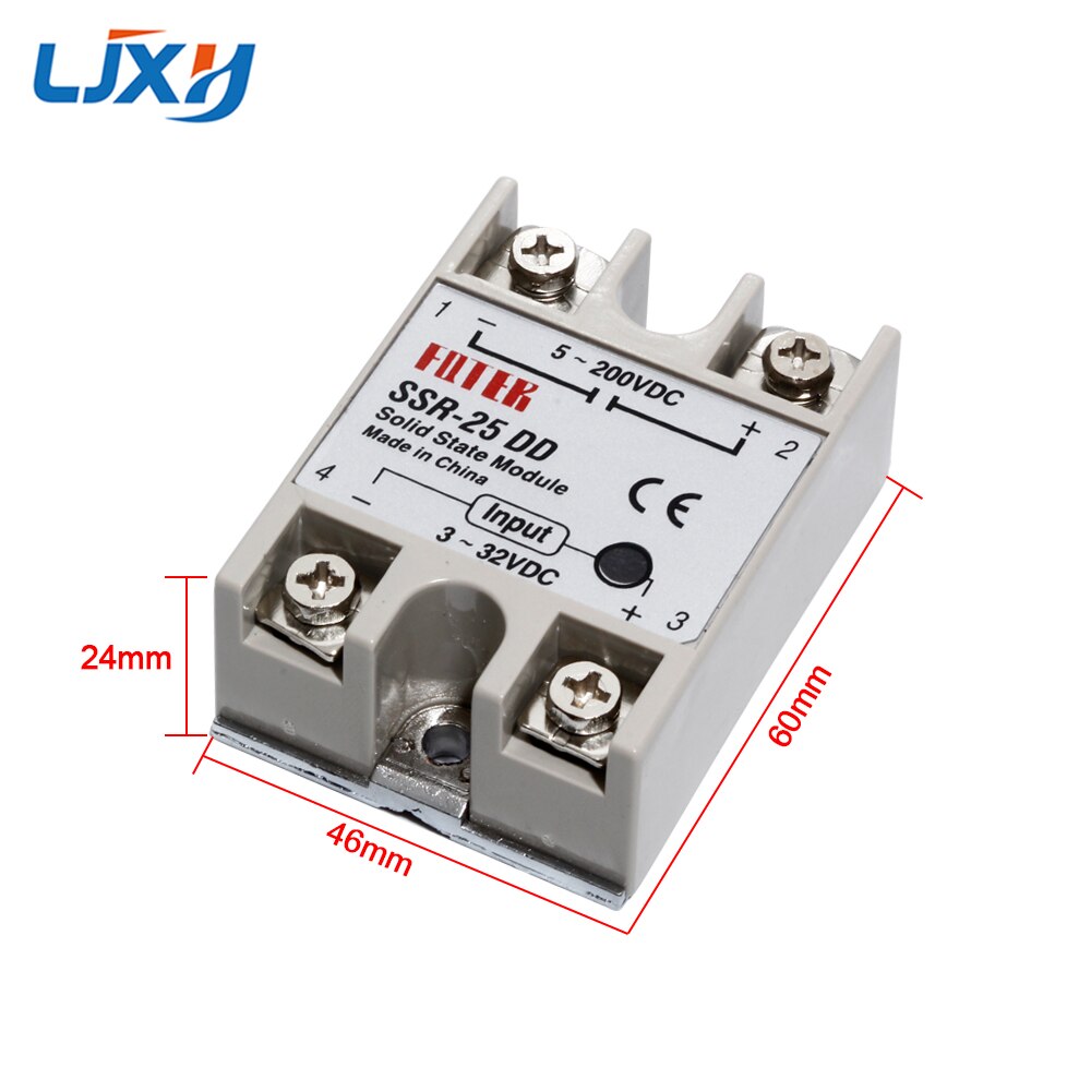 LJXH Plastic Single Phase Solid State Relay Module SSR-10DD 25DD 40DD 75DD 100DD DC Control DC Relais 3~32VDC to 5~200VDC