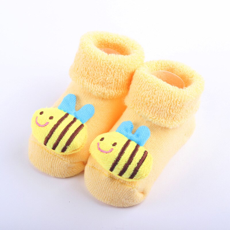 Adorável meias de bebê recém-nascido meias infantil inverno dos desenhos animados animal do bebê menino menina meias infantil da criança anti-deslizamento algodão meia: yellow bee