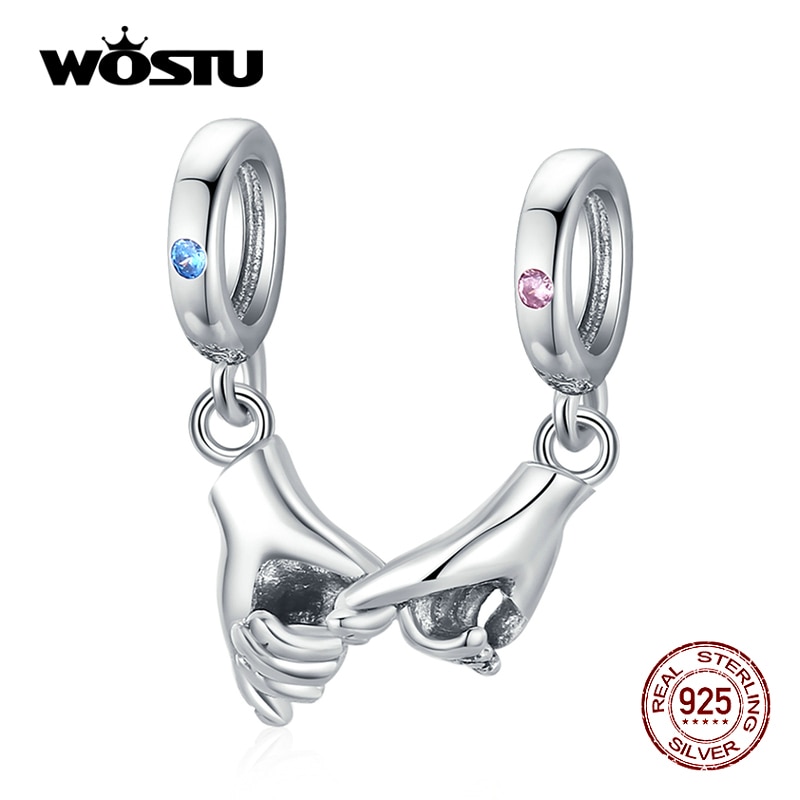 Wostu 100% 925 Sterling Zilver Pinky Swear Liefde Grijpende Vingers Paren Charm Fit Originele Armband Sieraden Valentijn Cadeau