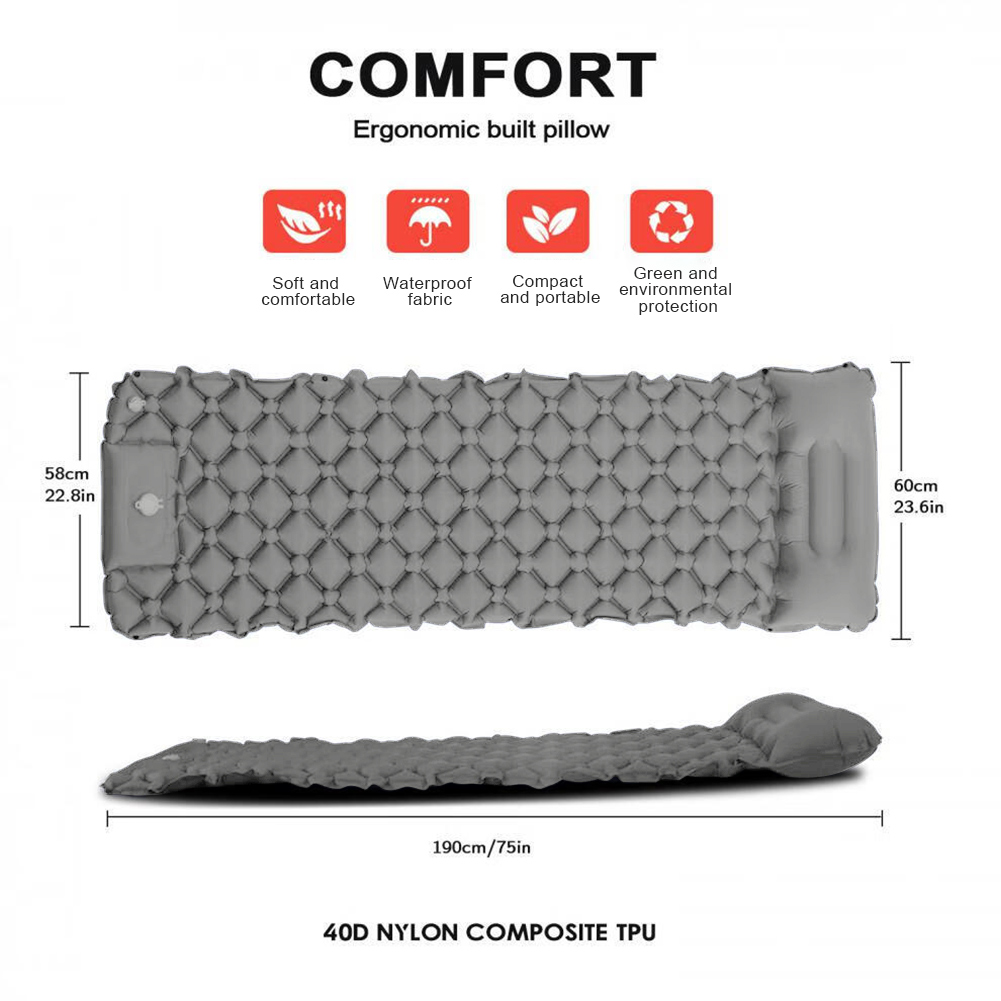Utomhus tjockare campingmadrass vattentät sovmatta lätt luftkudde för vandring, trekking, fiske, sovunderlag: Svart