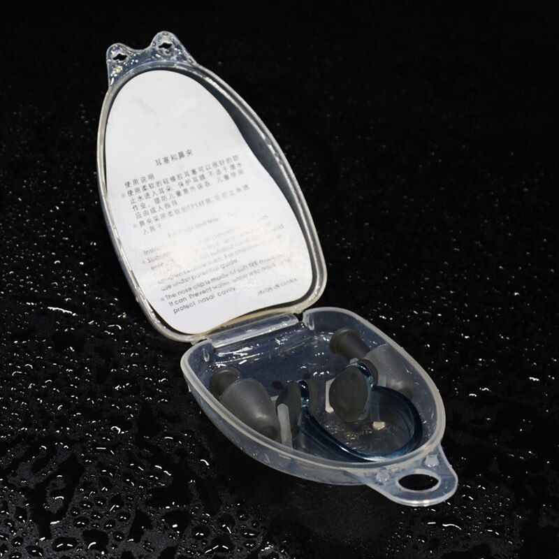 Zachte Siliconen Zwemmen Nose Clips + 2 Oordoppen Oordoppen Gear Met Een Case Box Set Zwembad Accessoires Water Sport: Black