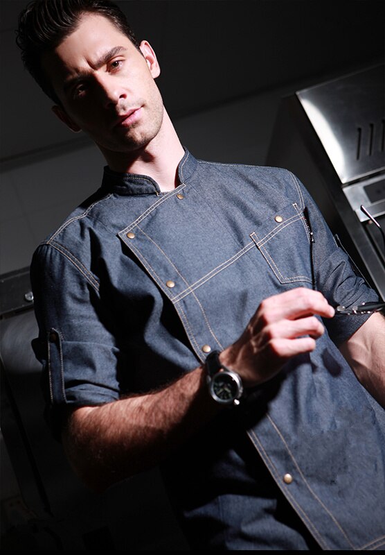 Chaquetas de tela vaquera para Chef, uniformes de restaurante, camisas de manga larga, uniforme de restaurante, ropa de chef, abrigo de chef para hotel, novedad