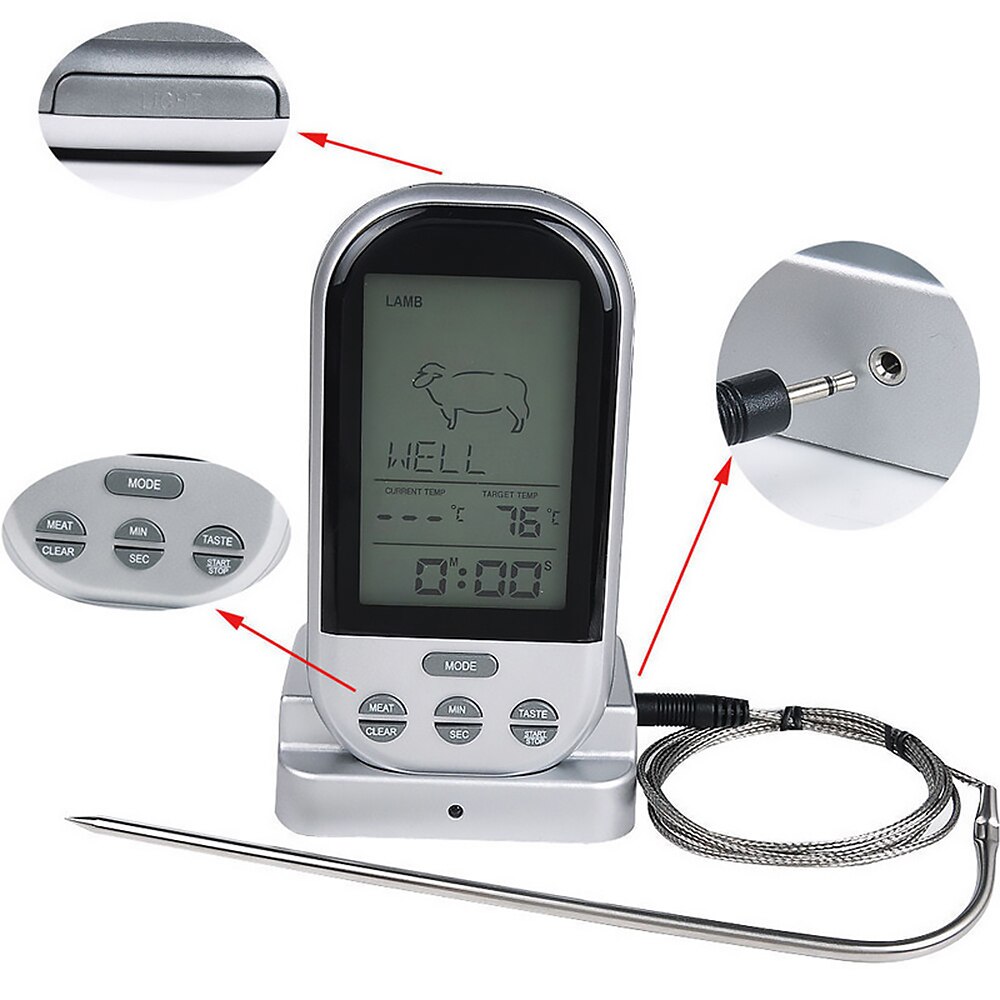 Wireless BBQ Thermometer digital Thermometers Timer Oven Grill Meat Cooking Remote Barbecue Meter Household Probe Kitchen Tool