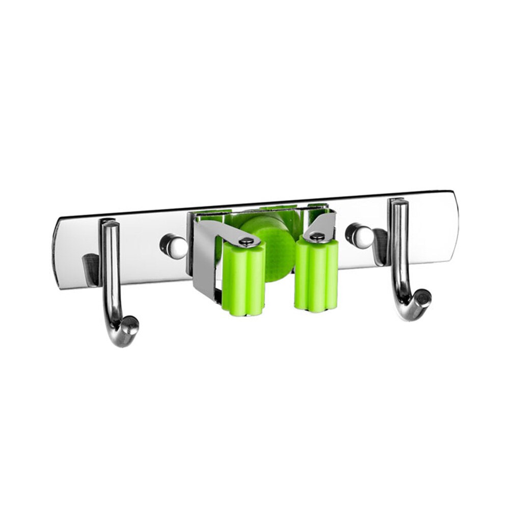 Broom Holder Wall Mount Clip Stainless Steel Heavy Duty Multifunctional Laundry Room Mop Organizer Space Saving Practical Hanger: Green 1