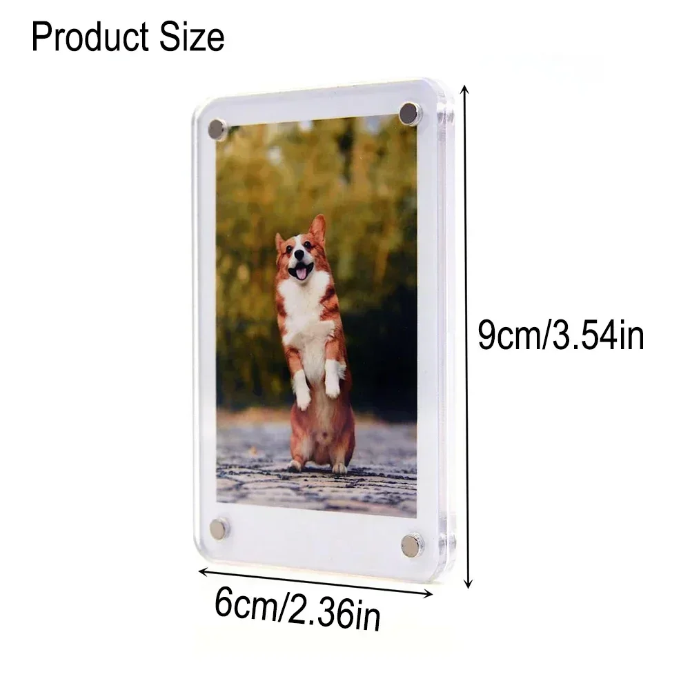 Magnetischer Bilderrahmen aus Acryl, Mini-Fotorahmen für den Kühlschrank, doppelseitiger Magnet, Brieftaschengröße, geeignet für Polaroid-Folie