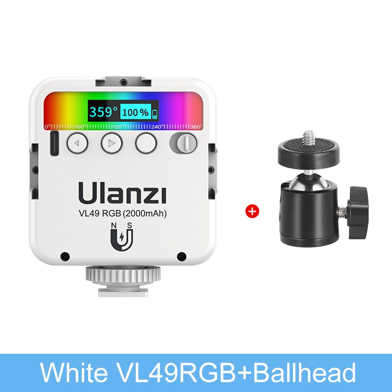 Ulanzi – Mini lumière de remplissage magnétique LED, 2500K-9000K 800LUX, 3 chaussures froides, 2000mAh, éclairage vidéo couleur rvb, type-c, appareil photo: White VL49 RGB