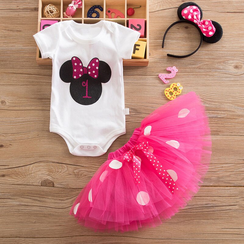 Baby fødselsdagskjole 1 år 3 stk outfits spædbarn småbørn pige tøj nyfødt baby tyl tutu vestido et år print tøj: Punkt 9