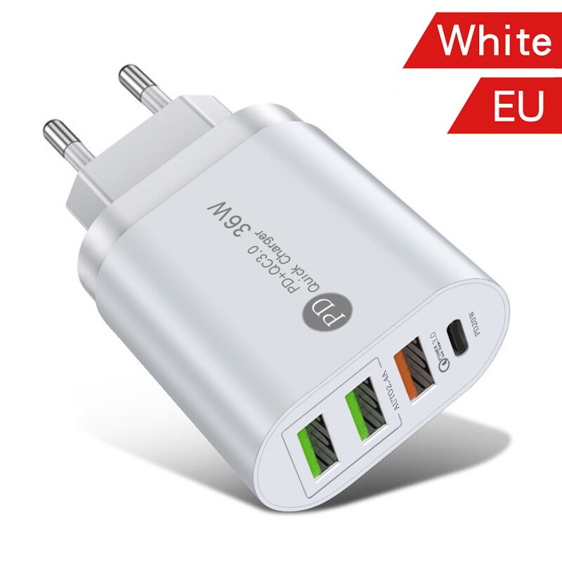 Usb-schnellladeadapter (36w qc3.0 pdx 3 für apple iphone 13 pro, 12, 11, 8, 7, ipad (eu/uk/us-stecker, pd-ladegerät, typ c)