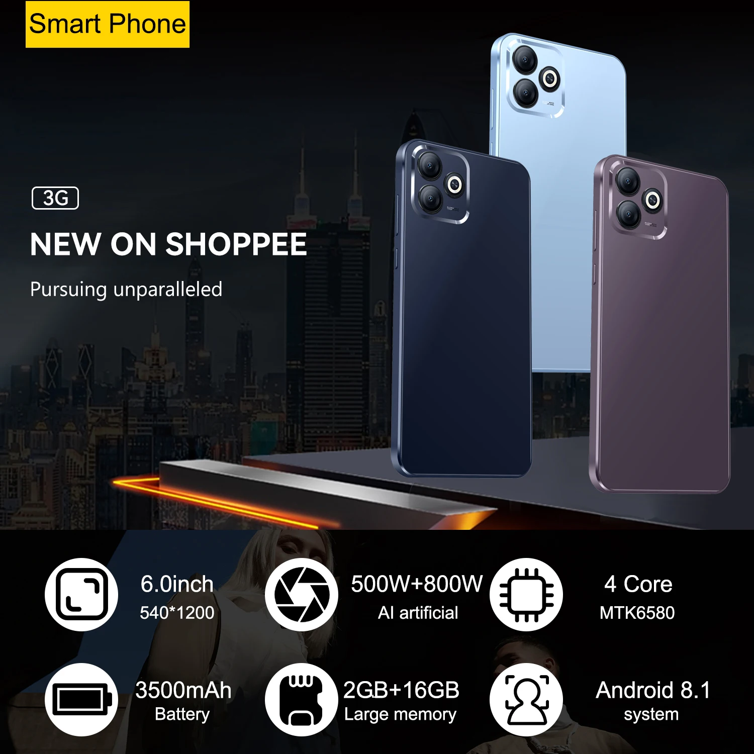 FUFFI-X6 Pro Smartphone Android 6,0 pulgadas red 3G 2 + 16GB ROM 3500mah teléfono móvil Google Play Dual SIM 5 + 8MP teléfonos móviles