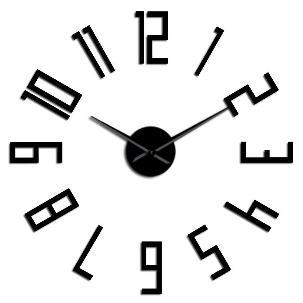 Relógio de parede grande espelhado e 3d, relógio de parede decorativo simples, sem moldura, silencioso, não ticking, para sala de estar: Black / 47 Inch