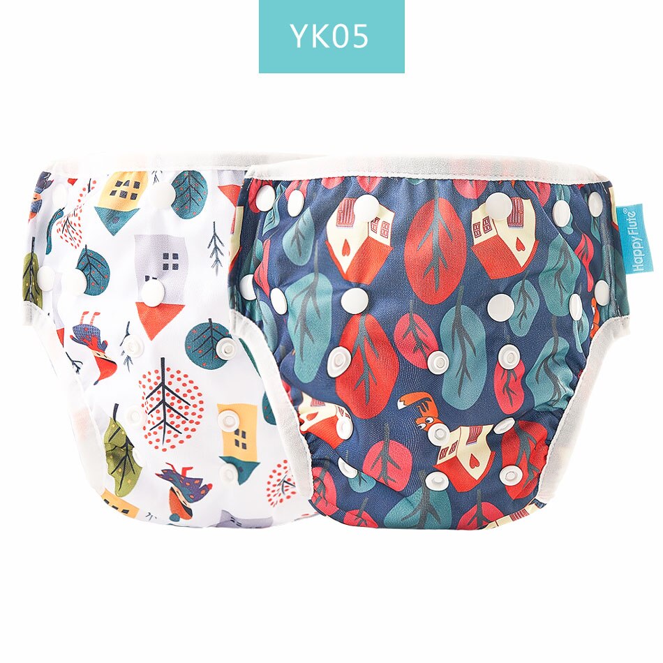 Happy Flute – couche-culotte ajustable en tissu réutilisable pour bébé, 2 pièces, housse lavable, pour l'été, pantalon de piscine: YK05