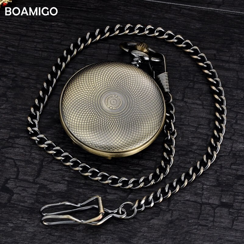 men mechanical watches antique pocket skeleton watches Roman numbers analog display copper chain BOAMIGO reloj hombre