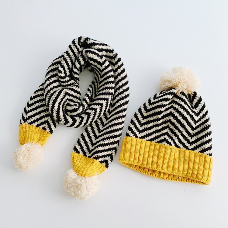 Kids Cartoon Bear Stripe Hats And Scarf Baby Set Girl Boy Cap Scarf Set Child Winter Earmuffs Warm Suit sombrero bufanda ninos