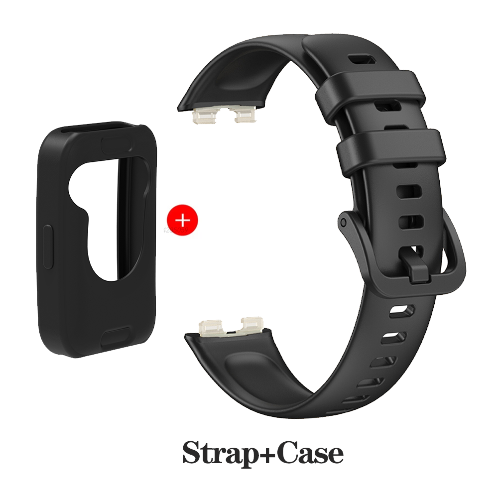 Silicone Strap for Huawei Band 9 Watchbands Replacement Bracelet Accessories for Huawei Band 8 Screen Protector Bumper Watchband: Dark Blue Black