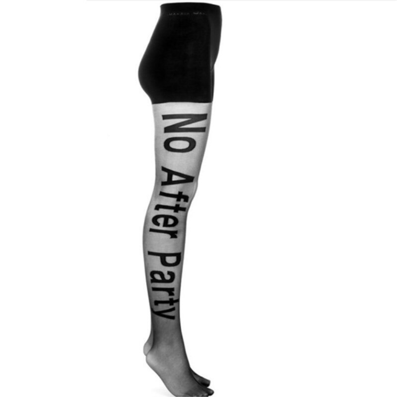 Women Tattoo Tights No After Party Tights Black Letters Silk Stockings Ladies Girls Sheer Footed Pantyhose Dance Stocking Tights