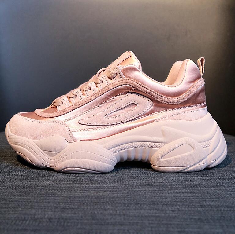 Zapatillas de mujer cesta mujer tenis plataforma femenina zapatos blancos zapatillas de mujer con cordones punta redonda zapatos de mujer primavera otoño: Rosa / 5