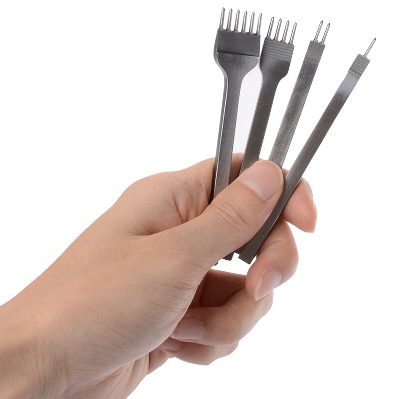 4 Stuks 3Mm Ponsen Gereedschap Voor Leer Ambachten 1 + 2 + 4 + 6 Tips &amp; 10 Pcs zwart Plastic Tip Hoofd Anti Statische Pincet 12Cm Lengte