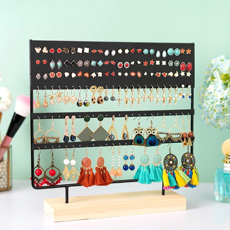 Øreringestativ display rack 3- -lags ørestikker holder smykker organizer ørestikker ørering holder 144 huller med træfod
