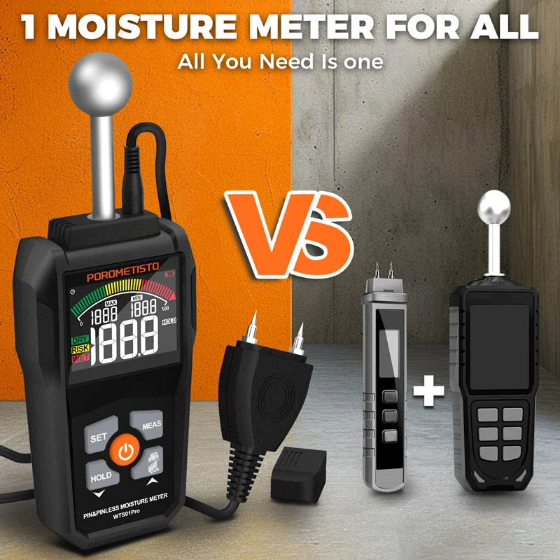 2-in-1 Digital Wood Moisture Meter Hygrometer Pin&Pinless Timber Damp Detector Alarm Auto Detect Humidity Tester Moisture Detect