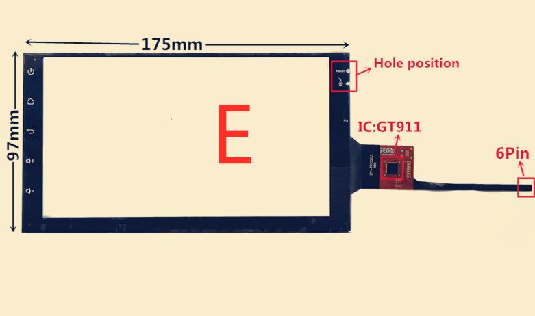 7 tommer  gt911 174mm*99mm lxh 820-150- fpc lxh-tpc 0037-677-v3 digitizer bil dvd gps navigation multimedie touchskærm panel 6 ben: Skriv e touch