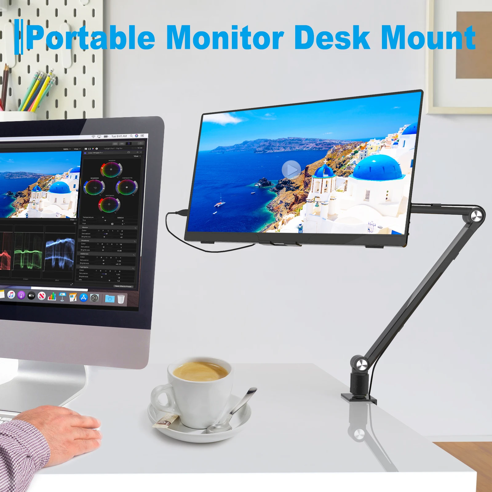 Adjustable Height Bimawen Tablet Stand for iPad Portable Monitor Desk Mount 15 6 16 Screen Aluminum Long Arm Rotating
