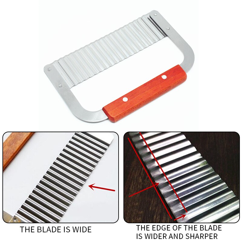 Handgemaakte Aardappel Snijden Mes Met Houten Handvat Chips Gebruik Golven Mes Cutter Houten Rimpeluitvoering Cutter Fancy Frieten Mes Gereedschap