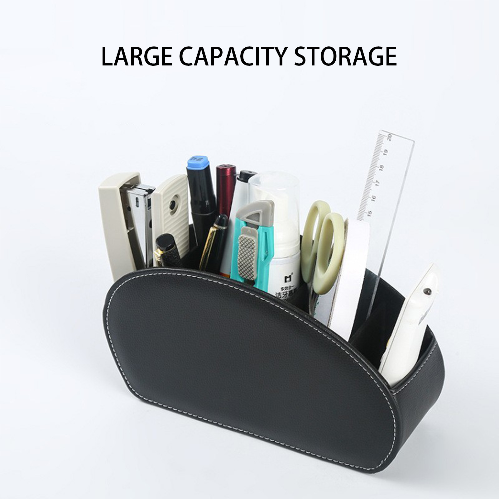 Remote Control Storage Box PU Leather Cosmetic Storage Box Suitable for Staplers Scissors Rulers