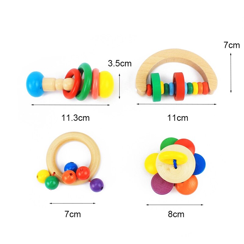 Baby Rattles & Mobiles Infant & Toddlers Wood Toy Wooden Geometric Shape Rattles Baby Wooden Toys Bell for Newborns Musical