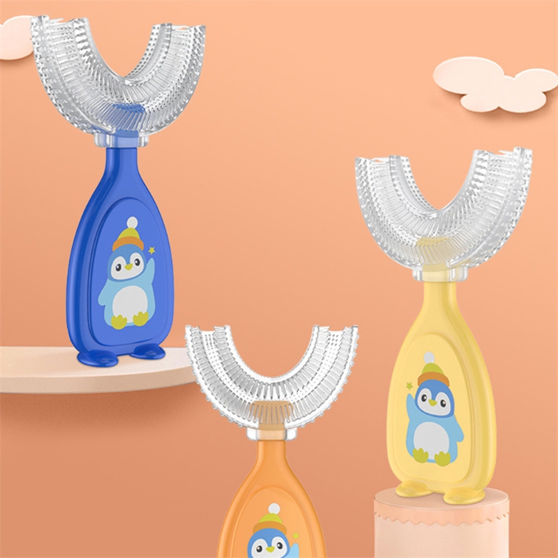 Spazzolino da denti a forma di U per bambini denti da allenamento in Silicone morbido pulizia spazzole per denti a bocca intera per bambini di 2-12 anni