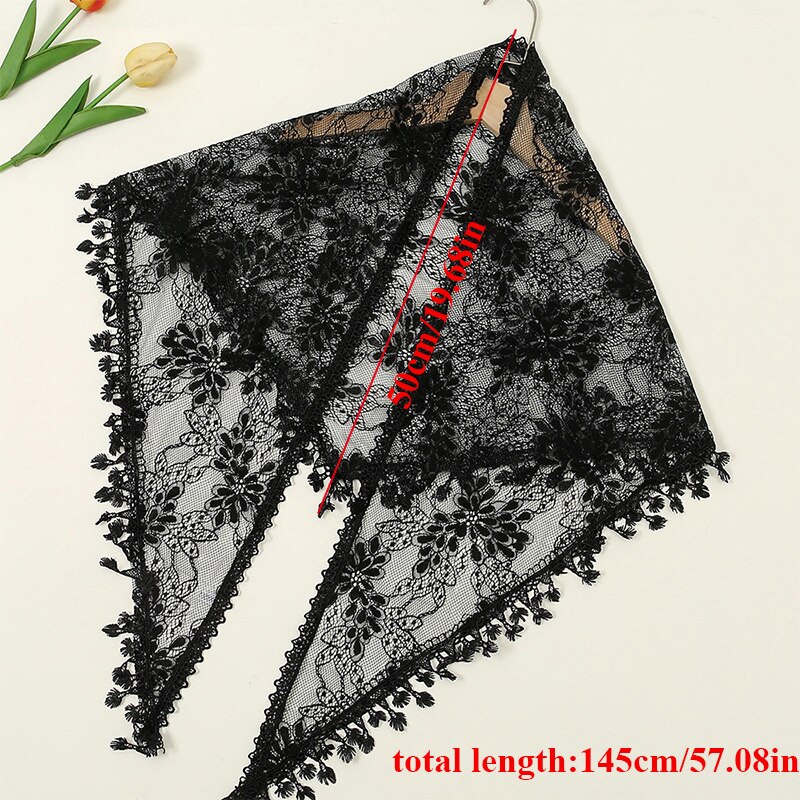 Foulard Triangle en dentelle pour femme et fille, écharpe fine, motif Floral, fleur de raisin, couleur unie, châles à pampilles ajourés