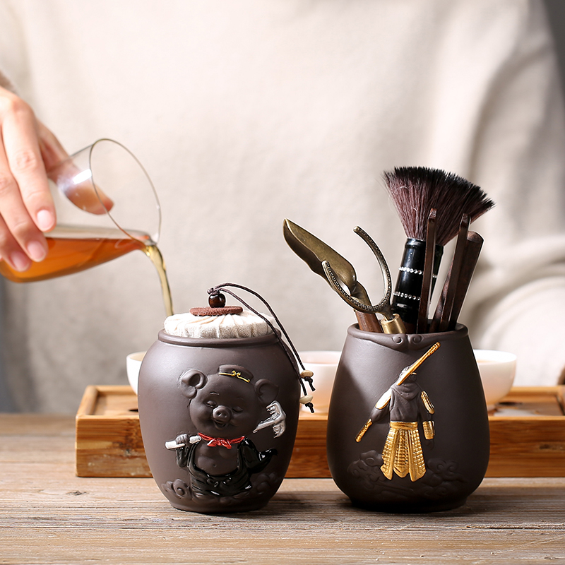 Accessoires thé en bois massif Kung Fu | Ensemble cérémonie du thé Sun Wukong, cuillère à Clip en bois massif, service à thé Kung Fu,