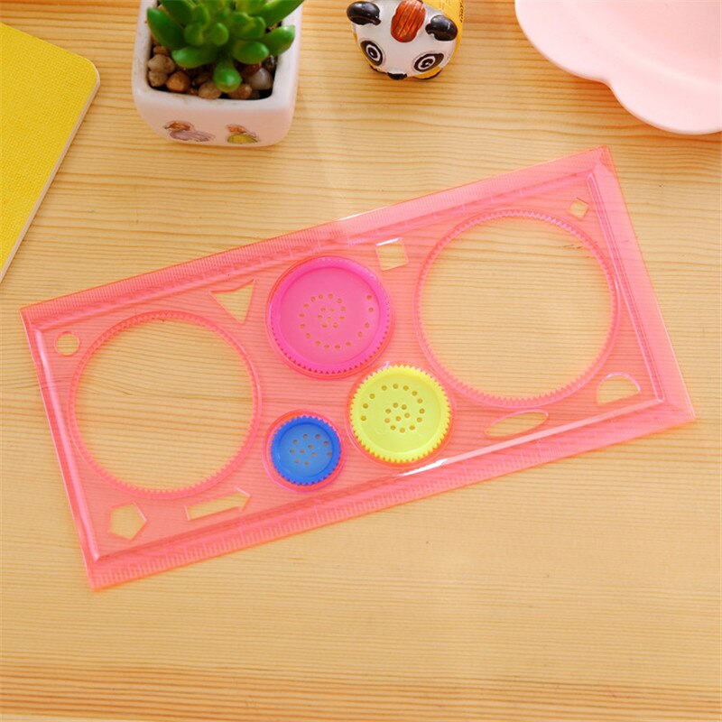 Pintura multifunción rompecabezas espirógrafo regla geométrica herramientas de dibujo Kawaii Plantilla de círculos para niños dibujo: Rosa