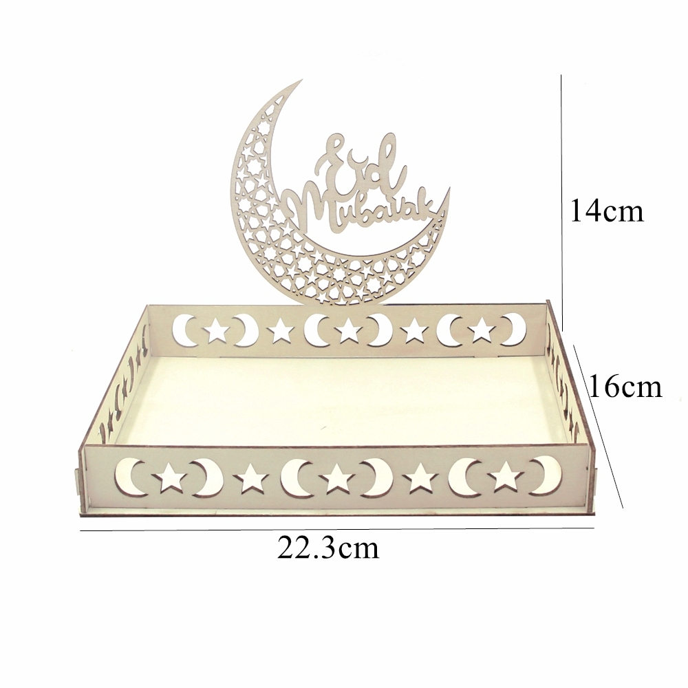 Eid Mubarak Wit Dienblad Maan Ster Houten Dienblad voor Ramadan Kareem Voedselhouder Benodigdheden Al Adha Islamitische Moslim Feestdecoraties: Chocolade