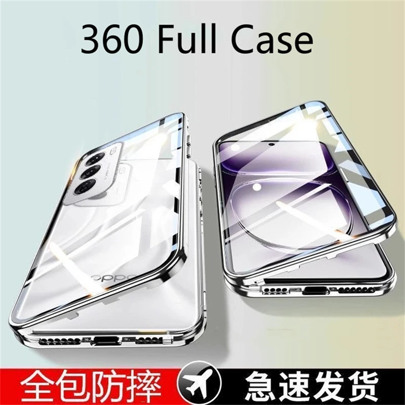 360 Volledige Hoesje Voor Oppo Reno 12 Pro 5G Hoesje Dubbelzijdig Magnetisch Glas Adsorptie Metalen Telefoonhoes Voor Reno11pro Camerabescherming
